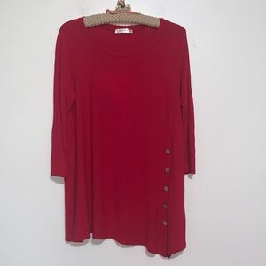 Emerald 2X Women’s Red Scoop Neck Tunic with Side Buttons